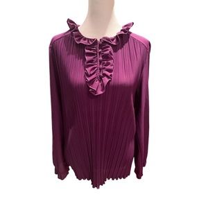 Vintage Violet Purple Lettuce Edge Plisse Long Sleeve Blouse Size Medium